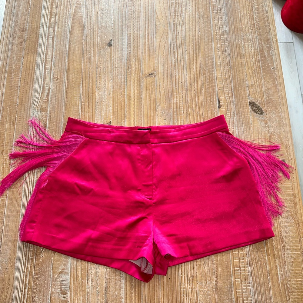 Nasty Gal Hot Pink Fringe High Waist Shorts